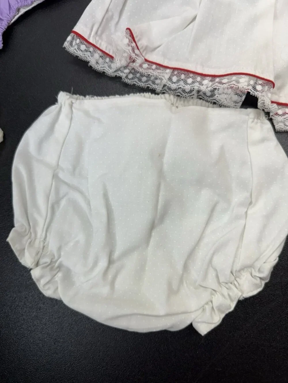 Vintage Lot Of 2 Baby Doll Dresses And Diaper Covers Bonnet Gloves Purple